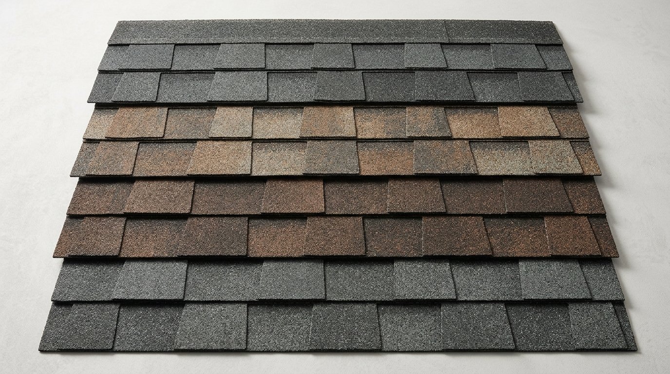 Pallet of bundled roofing shingles